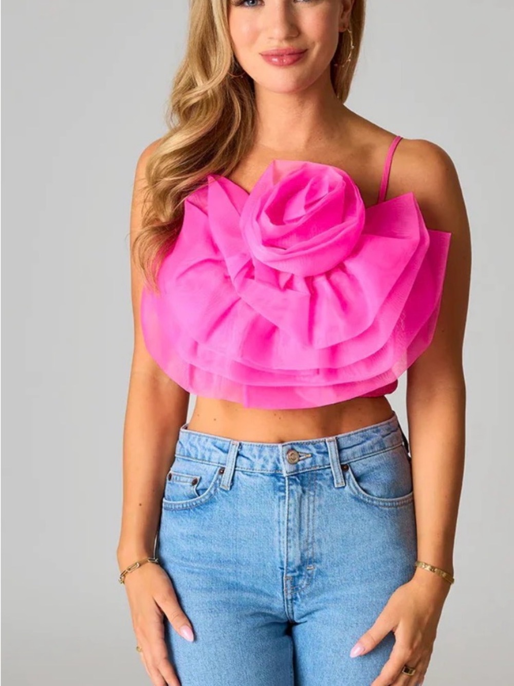 Truth Hot Pink Ruffle Rose Crop Camisole